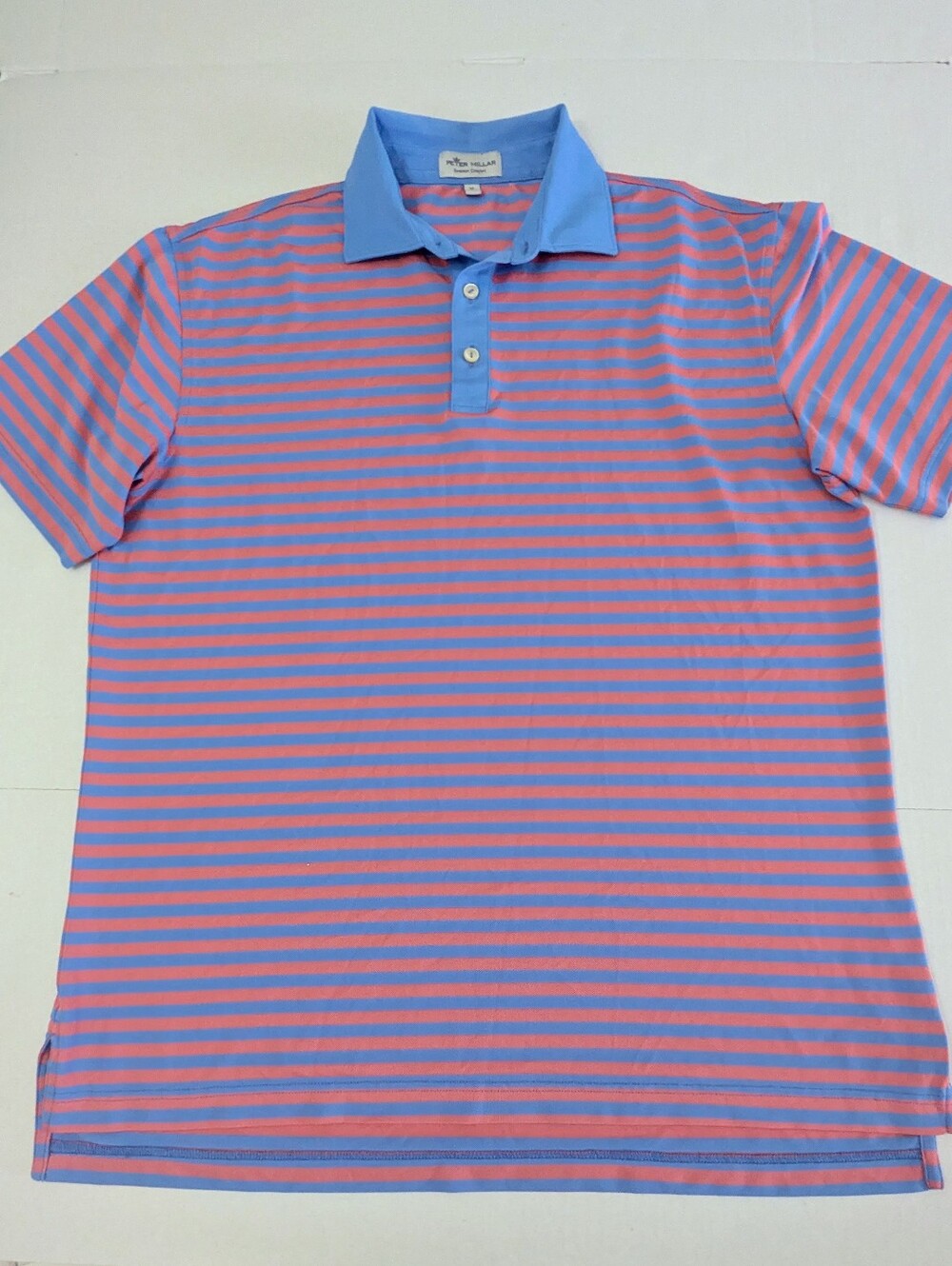 Peter Millar Summer Comfort Pink And Blue Stripped Men's Polo Shirt Size M NWOT